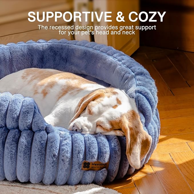 MEWOOFUN Dog Bed for Medium Dogs, Washable Large Cat Beds for Indoor Cats, Donut Pet Bed for Dogs and Cats with Anti-Slip Bottom (Blue, 27"x27"x10")-Mewly Pet