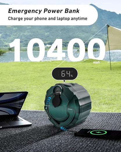 DUKUSEEK Tent Ceiling Fans for Camping, 10400mAH Large Capacity Portable Hanging Tent Fans with Light and Remote Control, USB Battery Operated Camping Fan for Canopy Tent Beach army green