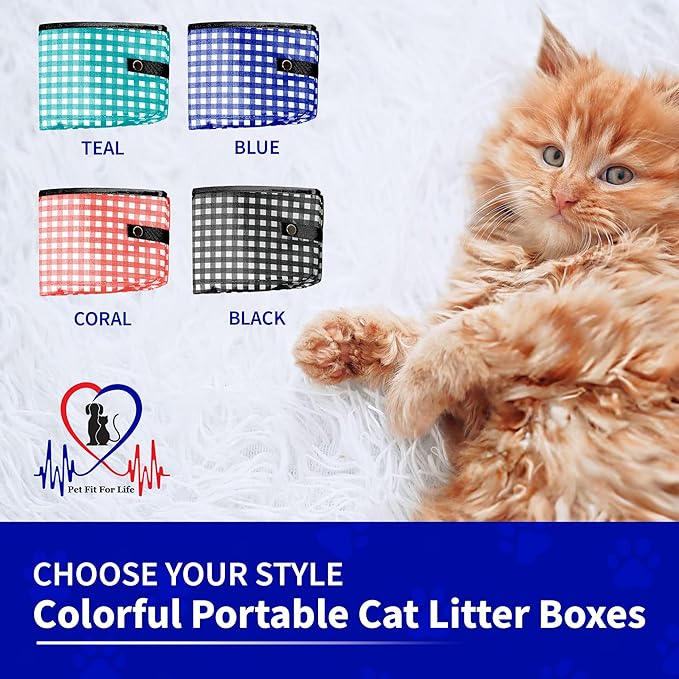 Pet Fit For Life - Vibrant Collapsible Travel Cat Litter Box - Portable, Foldable, Compact Design with Bonus Water Bowl - Ideal for Car & Camping - Reusable, Cats Safe - Black, (16"x12"x5")-Mewly Pet