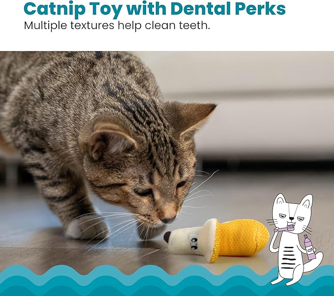 Catstages Dental Banana Cat Toy with Catnip, Interactive Chew for Healthy Teeth and Gums, Engages Hunting Instincts, Durable Indoor Play for Cats, Yellow-Mewly Pet