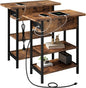 LIDYUK Set of 2 Brown End Tables with Charging Station, Narrow Side Tables for Small Spaces, Nightstands, Living Room, Brown