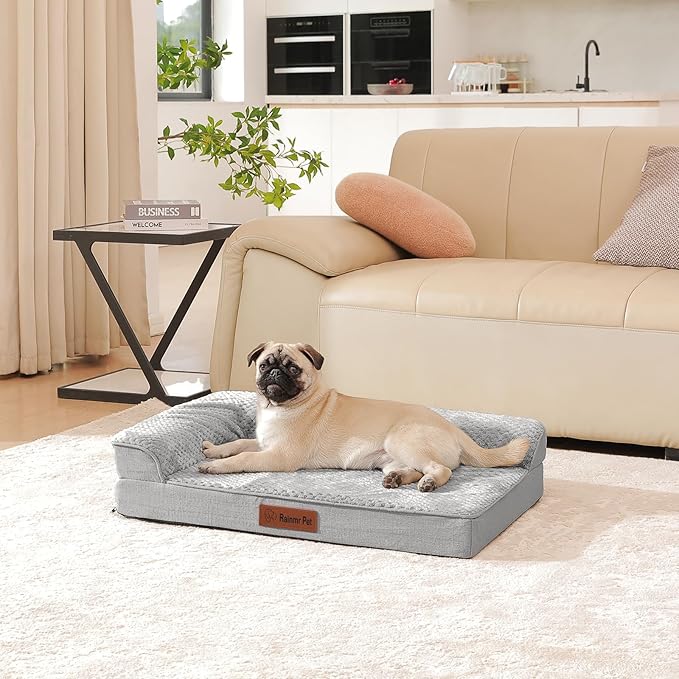 Orthopedic Dog Bed Medium Size Dog, 3 Inch Memory Foam Pet Bed for Small and Medium Dogs, Washable Removable Cover, Nonskid Bottom, Waterproof, 30x20 Inches S Light Grey-Mewly Pet