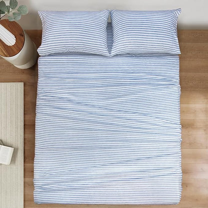 Mejoroom Striped Queen Size Sheet Set - Hotel Luxury 1800 Bedding Sheets & Pillowcases - Deep Pocket Fitted Sheet, Soft, Breathable, Wrinkle & Fade Resistant - 4 Piece (Blue Stripe)