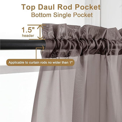 Chyhomenyc Chocolate Brown Sheer Curtains 84 Inches Long, Light Filtering Sheer Curtains for Living Room Bedroom, 42x84 Inches， 2 Pieces