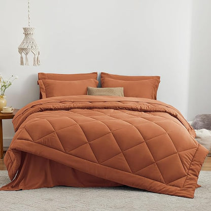 Love's cabin Full Comforter Set Terracotta, 7 Pieces Full Bed in a Bag, All Season Bedding Sets with 1 Comforter, 1 Flat Sheet, 1 Fitted Sheet, 2 Pillowcase and 2 Pillow Sham