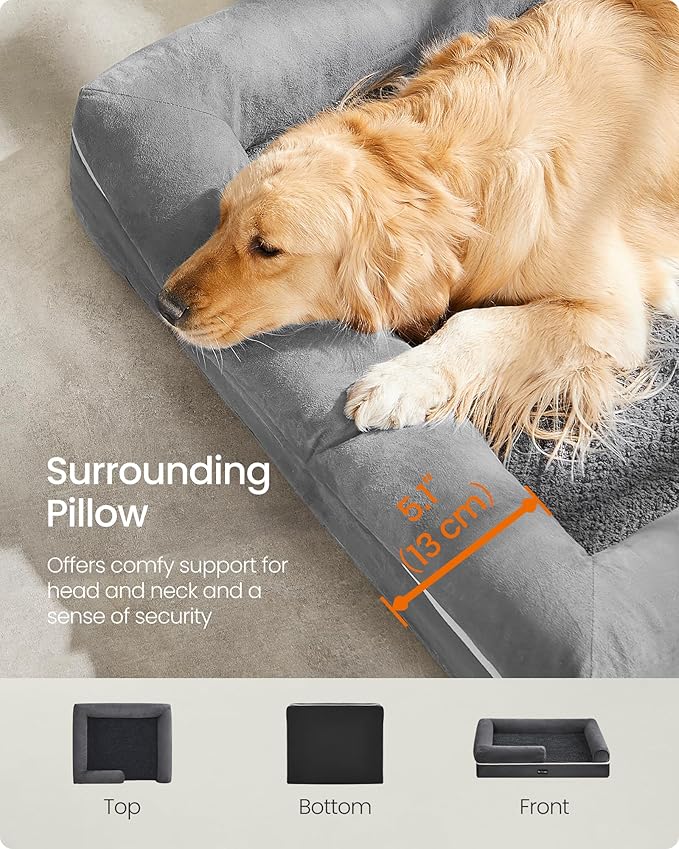 Feandrea Dog Bed, Orthopedic Large Waterproof Bed, Removable Washable Cover Dog Sofa with Non-Slip Bottom, Raised Edges, 42 x 32 x 8 Inches, Light Gray UPGW077G02V1-Mewly Pet