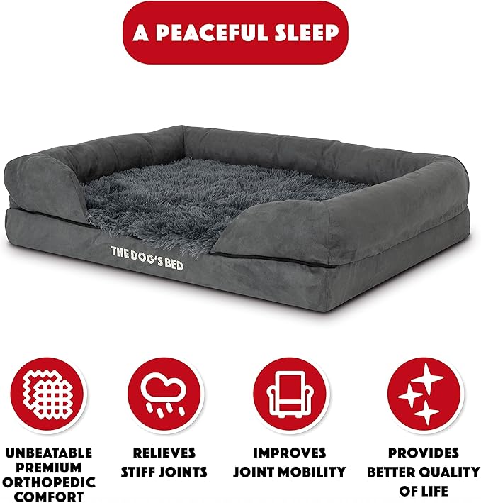 The Dog’s Bed, Medium Grey Faux Fur 30x23.5, Memory Foam, Pain Relief: Arthritis, Hip & Elbow Dysplasia, Post Surgery, Lameness, Supportive, Calming, Washable Cover, Veterinary Approved-Mewly Pet