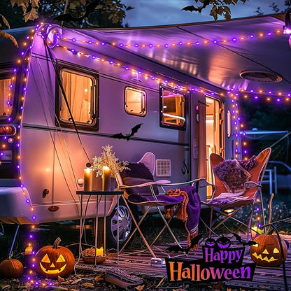 JMEXSUSS 8 Pack 50 LED Orange and Purple Fairy Lights Battery Operated 16.1ft Twinkle Lights