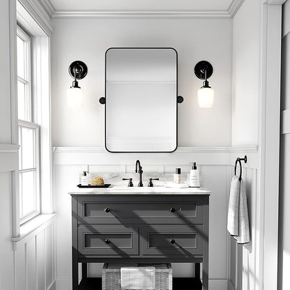 24" x 32" Pivot Rectangle Bathroom Mirror Tilting Beveled Black Metal Framed Vanity Mirrors for Wall, Tempered Glass