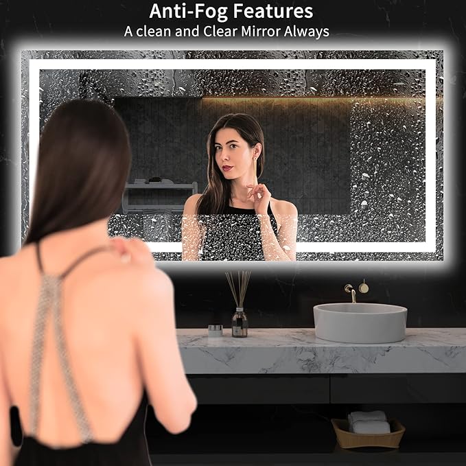 LOAAO 72X36 LED Bathroom Mirror with Lights, Anti-Fog, Dimmable, Backlit + Front Lit, Lighted Bathroom Vanity Mirror for Wall, Memory Function, Tempered Glass, ETL Listed