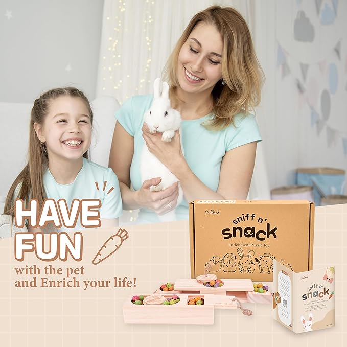 Interactive Wooden Pet Sniff n' Snack Rabbit Chew Toys - Chinchilla & Rabbit Enrichment Toys for Boredom (2 Set)-Mewly Pet