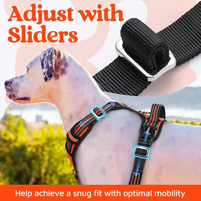 rabbitgoo Dog Harness for Large Dogs, No Pull Pet Vest with 3 Buckles, Adjustable Soft Padded Pet Harness with Easy Control Handle and Reflective Strips, Orange, L-Mewly Pet