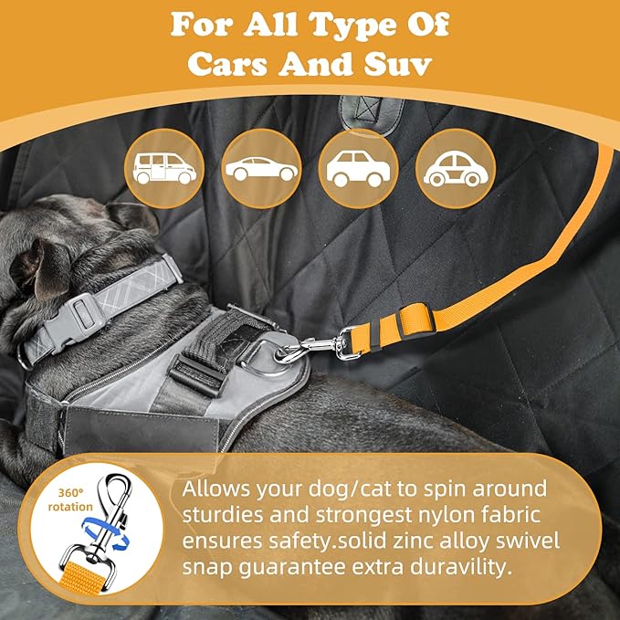 BWOGUE 2 Packs Dog Cat Safety Seat Belt Strap Car Headrest Restraint Adjustable Nylon Fabric Dog Restraints Vehicle Seatbelts Harness Yellow-Mewly Pet