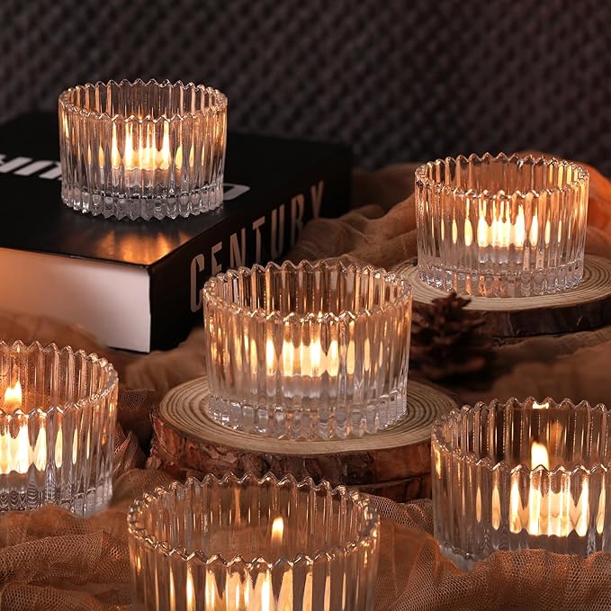 24 pcs Large Tea Light Holders, Clear Glass Candle Holders, Votive Candle Holders for Table Centerpiece Wedding Table Decor(1.57" H 2.64" D)