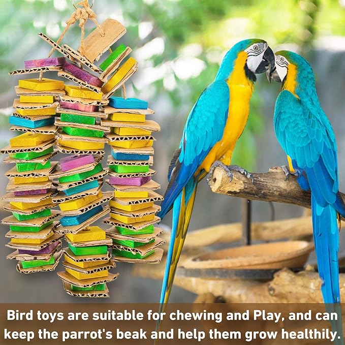MYFAMIREA Parrot Toys for Medium Birds, Parrot Chewing Cardboard Toys Natural Wooden Macaws Cage Chewing Gifts for African Greys, Cockatoos, Macaws, Small and Medium Birds-Mewly Pet