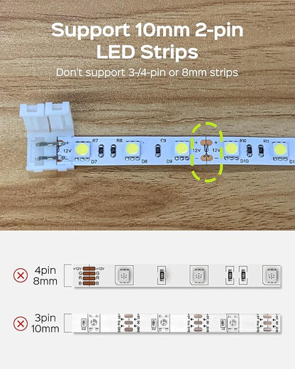 JACKYLED 10mm 2-Pin LED Strip Connectors for LED Strip Lights, Total 22Pcs Corner Connectors Kit for Unwired Gapless Solderless Adapter Extension - 10mm 2pin 10 Pack