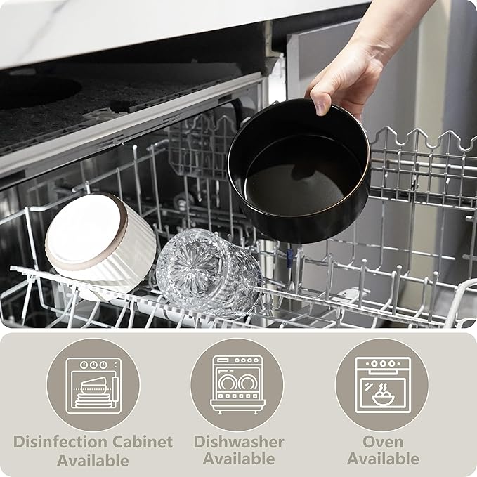 Ceramic Elevated Dog Bowls, Pet Food and Water Bowl Set for Medium and Small Dogs, 3.5 Cups Dog Bowls Raised with Wood Stand, 29OZ, Black-Mewly Pet