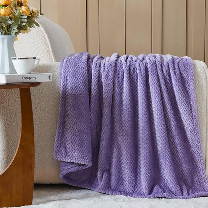 NEWCOSPLAY Super Soft King Blanket Lavender Premium Silky Flannel Fleece Leaves Pattern Lightweight Bed Blanket All Season Use (Lavender, King(90"x110"))