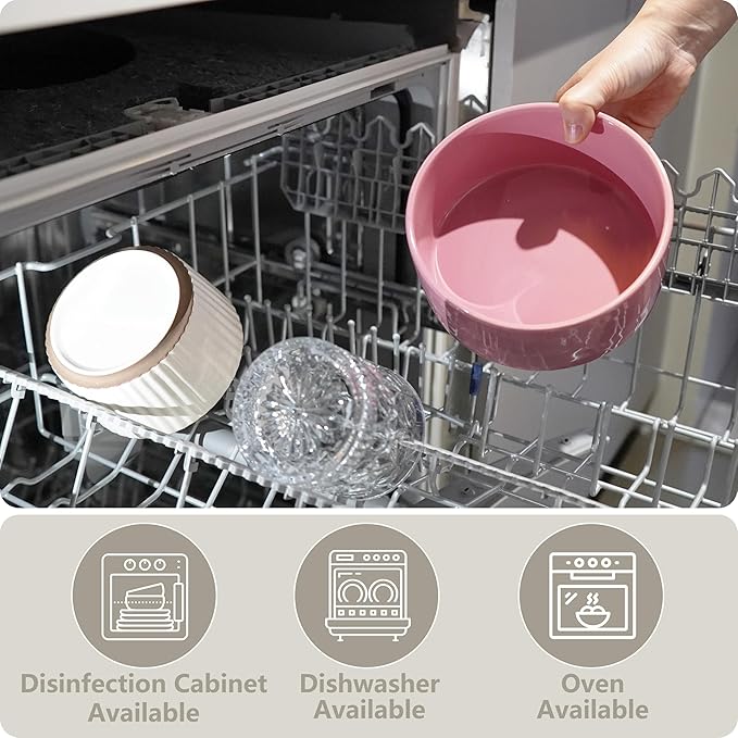 Ceramic Elevated Dog Bowls, Pet Food and Water Bowl Set for Medium and Small Dogs, 3.5 Cups Dog Bowls Raised with Wood Stand, 29OZ, Pink-Mewly Pet