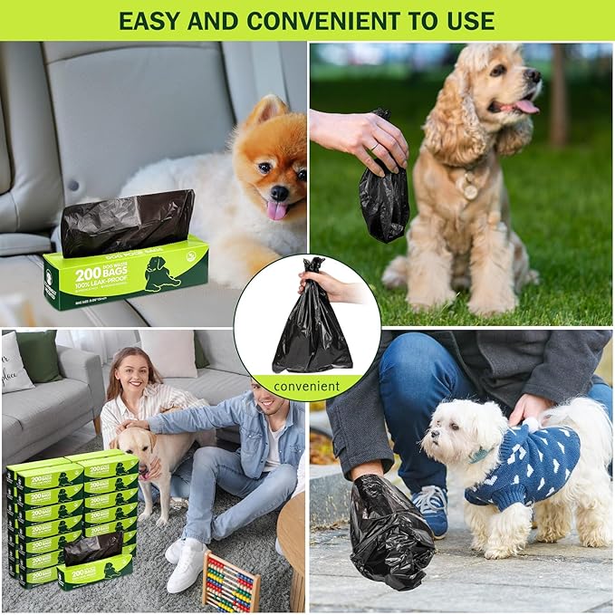 Harloon 6000 Counts Dog Poop Waste Bags 30 Rolls Extra Thick Strong Leak PET Proof Bags Disposable Bulk Universal Doggy Roll Waste Box for Puppy Outdoor Walking Travel(Black,13 x 9 Inches)-Mewly Pet