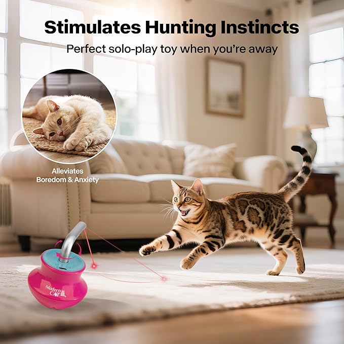 Cat Laser Pointer Toy for Bored Indoor Cats, Automatic Interactive Cat Toy, 360° Laser Rotation, USB Rechargeable, Wooble Base-Mewly Pet