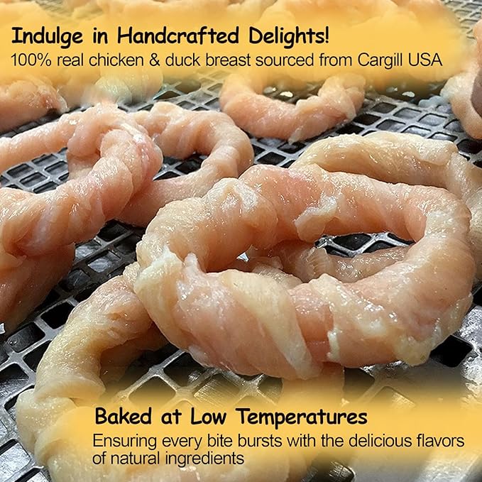 ASMPET Dog Treats Chews, Chicken & Duck Wrapped Rawhide Donuts Dental Care Chews for Small Medium Large Breed Aggressive Chewers (Pack of 4)-Mewly Pet