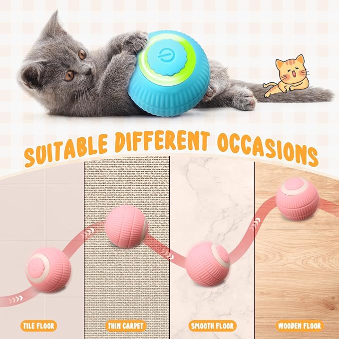 6 Pack Interactive Cat Ball Toy for Indoor Automatic Smart Rolling Ball with LED Light 2 Modes Electric Self Rolling Toy for Large and Small Puppy Kitten-Mewly Pet