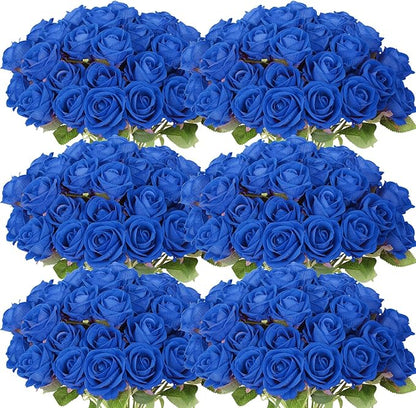 52 PCS Blue Artificial Roses Bulk, Fake Artificial Flowers Bridal Bouquet Silk Faux Rose with Stems for Wedding Flowers Decoration, Valentine's Day, Bridal Bouquet, Anniversary, Home Decor (52PCS)