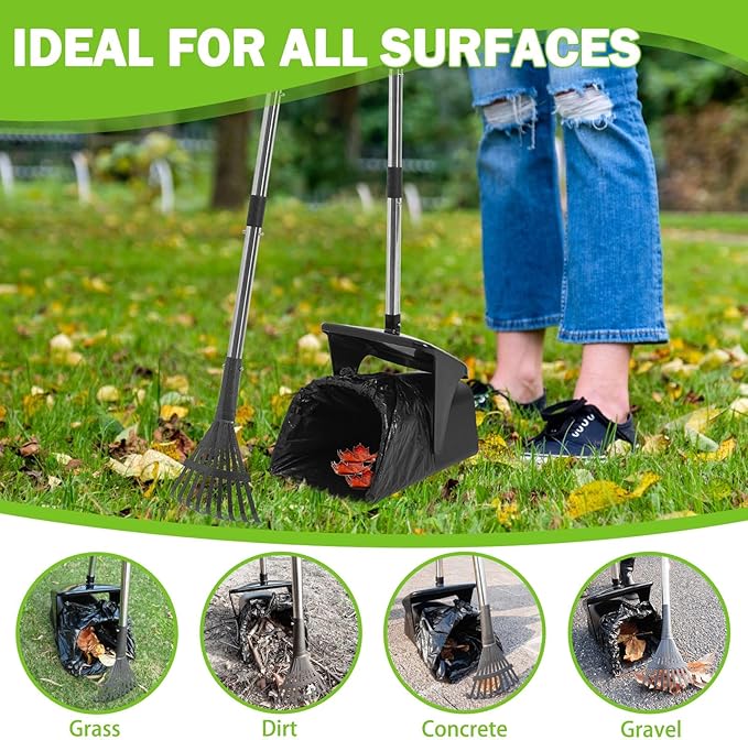 SCENEREAL Dog Pooper Scooper for Yard, Dog Poop Trash Can Outside Swivel Bin Rake Kit for Large Medium Small Dogs with 40 Waste Bags, Extra Long 45" Metal Handle, Portable Heavy Duty Outdoor Scooper-Mewly Pet