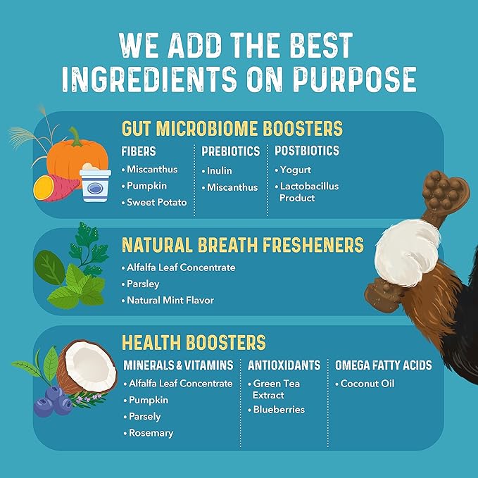 Bernie's Charming Chompers - Daily Dental Chews for Dogs - Cleans Teeth, Freshens Breath, + Boosts Oral-Gut Microbiome. Easy to Digest, Supports Healthy Digestion Naturally (36 oz, Tiny Dogs)-Mewly Pet