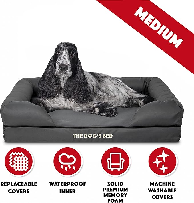 The Dog’s Bed Medium Oxford Grey 30x23.5, Memory Foam, Pain Relief: Arthritis, Hip & Elbow Dysplasia, Post Surgery, Lameness, Supportive, Calming, Waterproof Washable Cover, Veterinary Approved-Mewly Pet