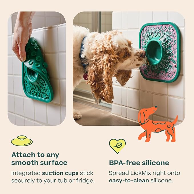 WOOF LickMat - Easy-to-Clean Lick Mat for Dogs - Slow Feeder Mat with Non-Slip Design - BPA-Free Silicone Lick Mat - Interactive Dog Toys - Green-Mewly Pet