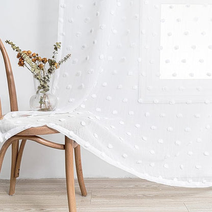 MYSKY HOME Kitchen Curtains 54 Inches Long Small Window Curtains for Bathroom Cafe Bedroom White Pom Pom Curtains for Nursery Boys Room Rod Pocket 2 Pieces Drapes 52 x 54 inch Length