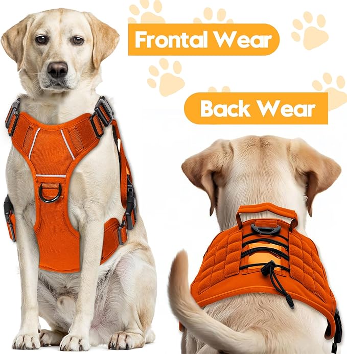 Heavy-Duty Tactical Dog Harness for Large Dogs, No Pull Adjustable Reflective Pet Vest with Molle System, K9 Military-Grade Control for Service Training, Outdoor & 10+ Breeds, Orange, X-Large-Mewly Pet