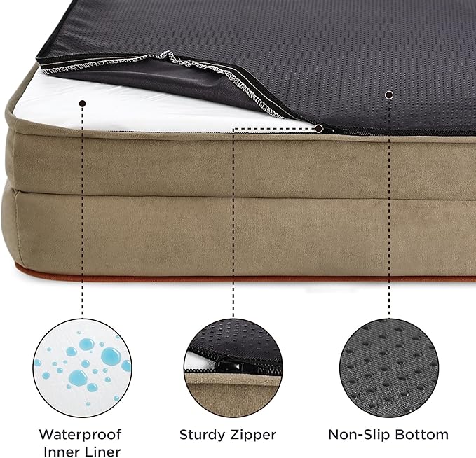 Bedsure Orthopedic Dog Beds Large Sized Dog - Washable Large Dog Cat Bed Waterproof, Comfort Dogs Couch Sofa with Washable Removable Cover, Pet Bed with Nonskid Bottom, Hazel, 35"-Mewly Pet