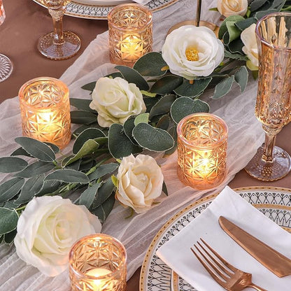 Gold Votive Candle Holders Set of 12, Tea Lights Candle Holders Glass for Wedding Table Centerpieces, Gold Candle Holder for Christmas Party Diwali Centerpieces for Table, Home Party Supplies