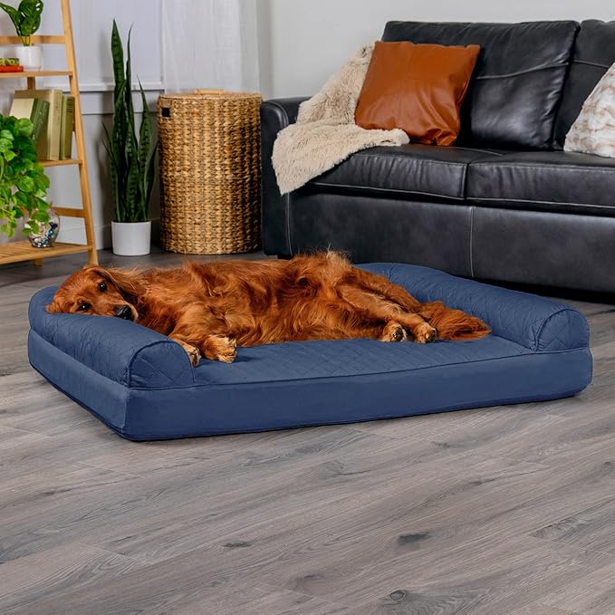 Furhaven Orthopedic Dog Bed for Large Dogs w/ Removable Bolsters & Washable Cover, For Dogs Up to 95 lbs - Quilted Sofa - Navy (Blue), Jumbo/XL-Mewly Pet