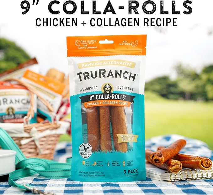 Collagen Rolls - 9" Collagen Rolls for Dogs - Long Lasting Healthy Joint Support Dog Treat - Rawhide Alternative - Skin & Coat Health - Made with Real Chicken, 1 Bag, 3 Count-Mewly Pet