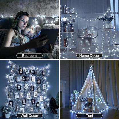 Brightown Star String Lights Battery Operated - 2 Pack 17 ft 50 LED Star Fairy String Lights with Remote and Timer, 8 Modes Waterproof for Bedroom Tent Loft Bed Patio Party Wedding Decor, White