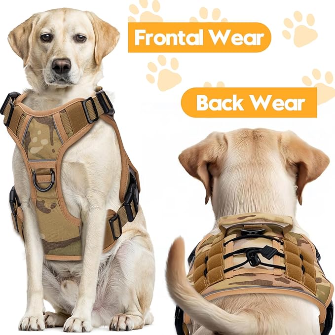 Heavy-Duty Tactical Dog Harness for Large Dogs, No Pull Adjustable Reflective Pet Vest with Molle System, K9 Military-Grade Control for Service Training, Outdoor & 10+ Breeds, Desert Camo, Small-Mewly Pet