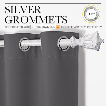 NICETOWN Bedroom Curtains Blackout Drapery Panels, Three Pass Microfiber Thermal Insulated Solid Ring Top Blackout Window Curtains/Drapes (Two Panels, 42 x 48 inches, Gray)