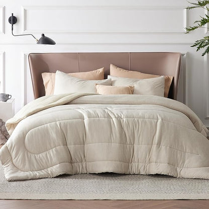 Bedsure California King Comforter Set - Cooling and Warm Bed Set, Linen Reversible Bedding for All Season, 3 Pieces, 1 California King Size Comforter (104"x96") and 2 Pillow Cases (20"x36")