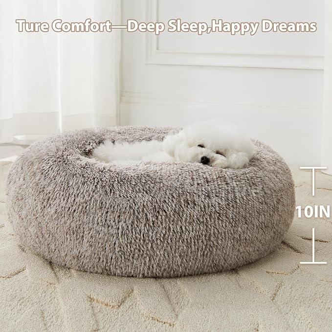 WNPETHOME Calming Dog Beds for Large Dogs, Anti-Anxiety Donut Large pet Bed, Fluffy Faux Fur Plush Dog Bed，Warming Cozy Soft Round Lagre Pet Beds for Jumbo Dogs, Cat Cuddler Cushion Pad-Mewly Pet