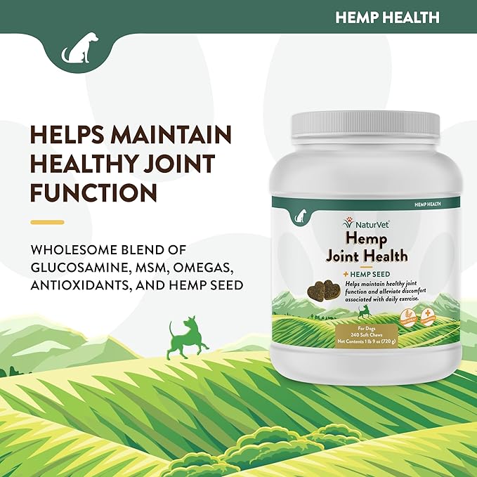 NaturVet Hemp Joint Health Hip & Joint Support Dog Supplement – Soft Chew Supplements for Dogs with Glucosamine, MSM, Chondroitin, Omega 3, Vitamins, Antioxidants – 240 Ct.-Mewly Pet