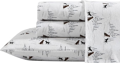 Eddie Bauer - Twin Sheets, Cotton Flannel Bedding Set, Brushed For Extra Softness, Cozy Home Decor (Dog Friends White, Twin)