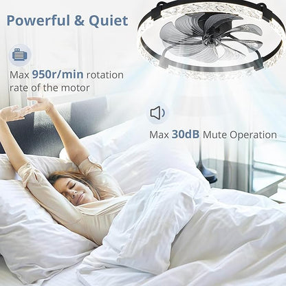 LEDIARY 24 Inch Ceiling Fans with Lights and Remote, Modern Dimmable Low Profile Ceiling Fan, Black Flush Mount Ceiling Fan with 3 CCT and 6 Speeds