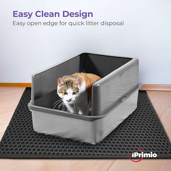iPrimio Large Cat Litter Trapper Mat with Exclusive Urine/Waterproof Layer - Cat Litter Mat - Larger Holes with Urine Puppy Pad Option for Messy Cats - Soft on Paws and Light - 30" x 23" (Black Color)-Mewly Pet