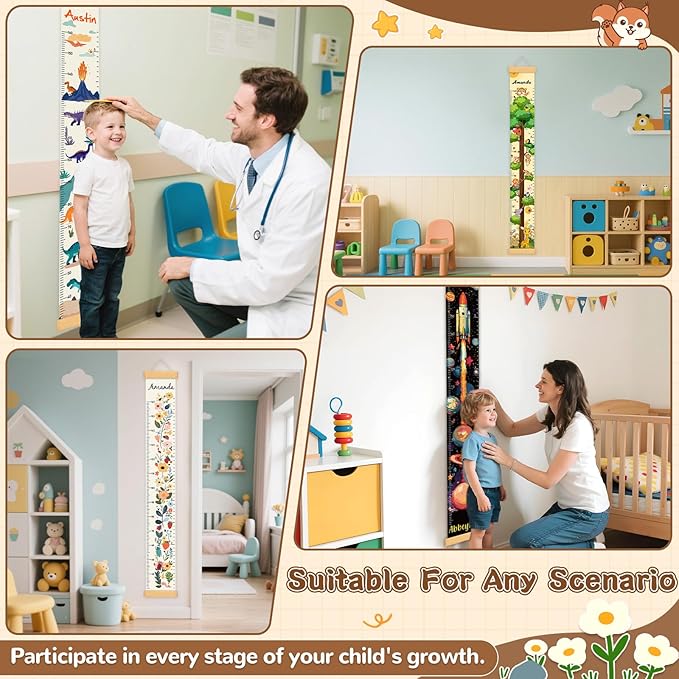 Personalized Name Growth Chart for Kids, Dinosaur Canvas Height Growth Chart, Kids Measuring Chart for Wall, Kids Room Wall Decor, Removable & Waterproof Growth Chart Ruler