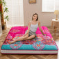 MAXYOYO Bohemian Style Futon Mattress, Padded Japanese Floor Mattress Quilted Bed Mattress Topper, Extra Thick Folding Sleeping Pad Breathable Floor Lounger Guest Bed for Camping Couch, Red, Queen