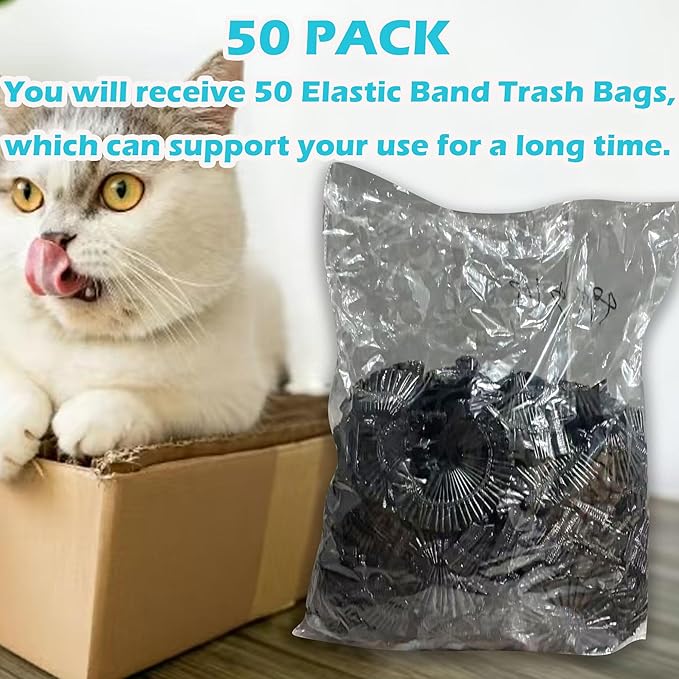 50 Pack Litter Box Liners Compatible with Lifewit Litter Box Cat, Elastic Band Trash Bags for Disposal of Cat Waste, Waterproof and Leak Proof (Black)-Mewly Pet